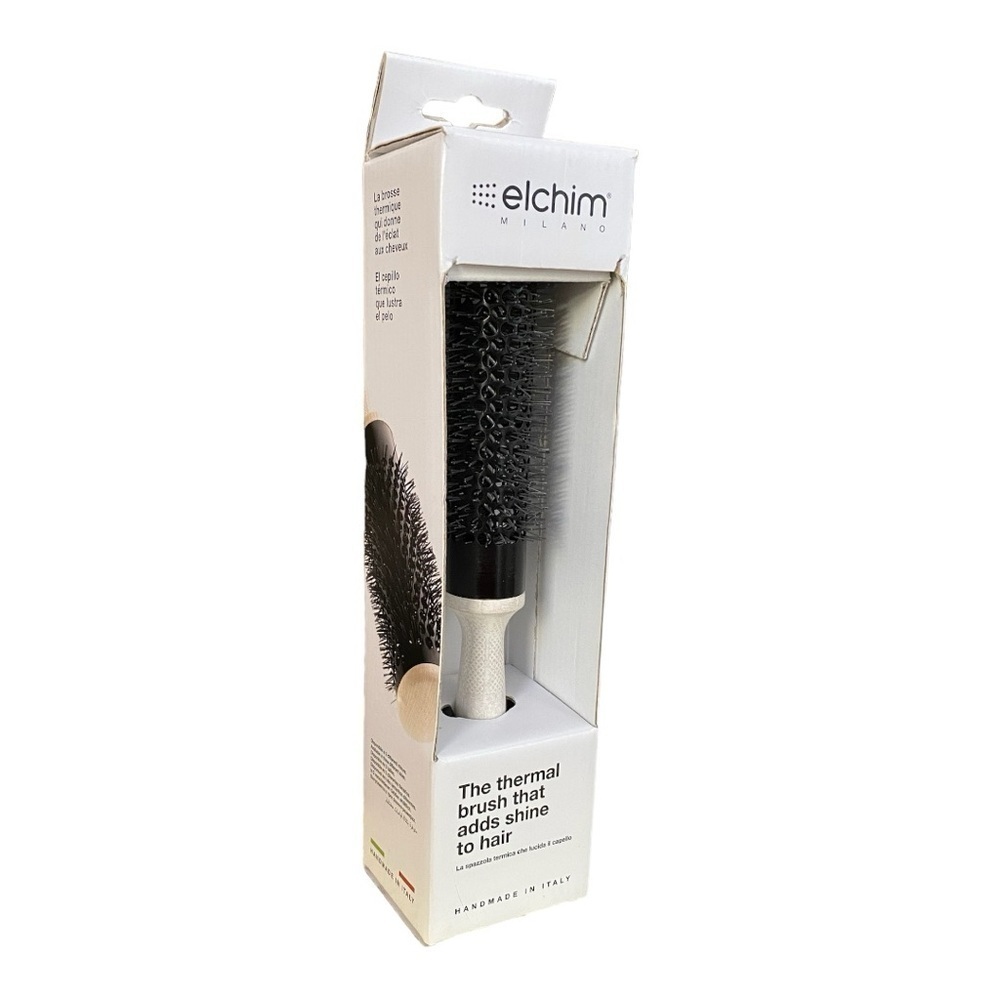 Elchim Thermal Round Blow Drying Hair Brush Ceramic Barrel Wooden Handle 1 1/4”